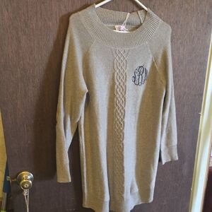 Monogram Cable-Front Scoop Neck Sweater - Taupe